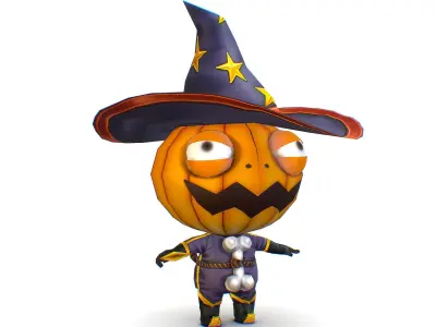 Halloween Pumpkin Fantasy Character Pet Wizard Low-poly 3D model