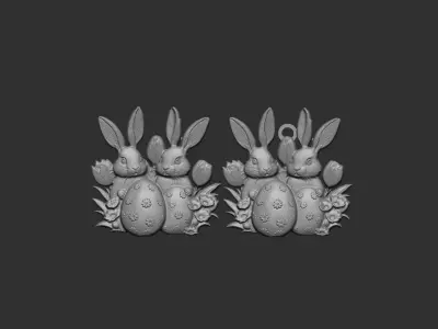 two rabbit with easter egg decor  3D print model