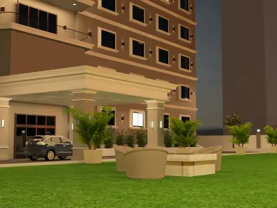 Hotel residential building at night Free 3D model