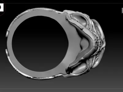 Biomechanical Skull Ring 3D print model easy to use 3D print model