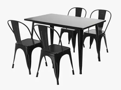 Outdoor Black Dining Table with Chairs 3D model