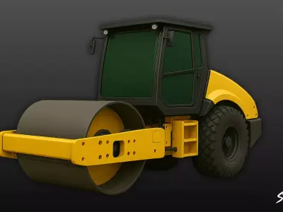 Road Roller Low-poly 3D model