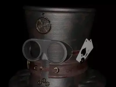 Steampunk Hat old style card Low-poly 3D model