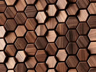 3D panels Wooden Hexagon 3D model