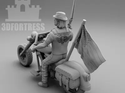 Biker with a flag 3D print model