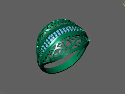 Women Ring With Stone Diamond Ready STL 3DM Models Womens Rings 3D print model 4