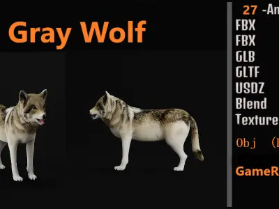 The Grey Wolf Low-poly 3D model