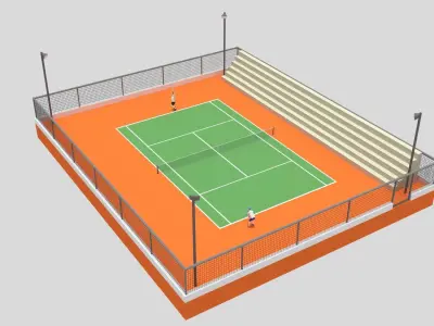 Cartoon Tennis Court Scene 3D model