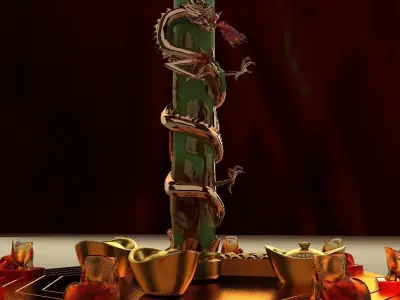 Chinese gold ingot with abacus and dragon 3D model