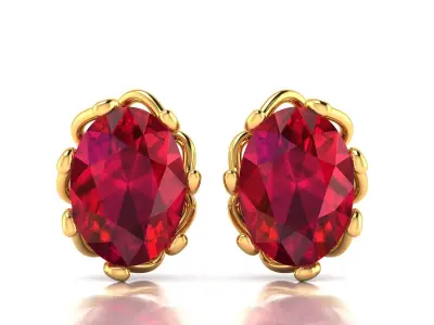 Women Oval Stone Earring 3dm stl fbx obj Render Details 3D print model