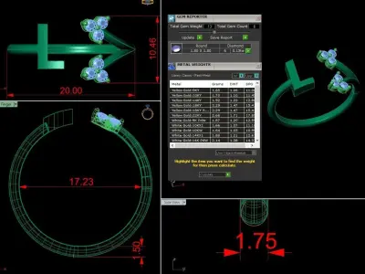 Jewelry Alphabet Ring L with Diamonds  3D print model