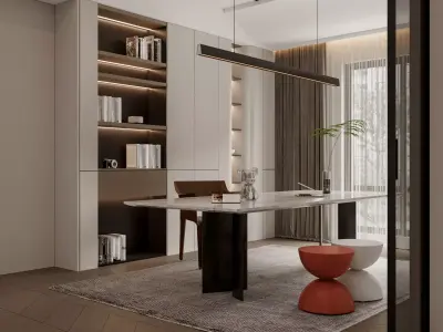 modern bedroom bathroom dressing room office room 3D model
