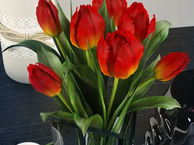 Decorative set with tulips  Low-poly 3D model