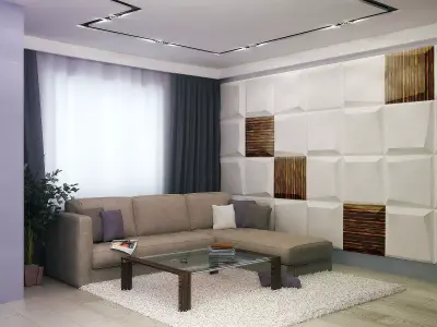 3d panel living room with walls and furniture 3D print model