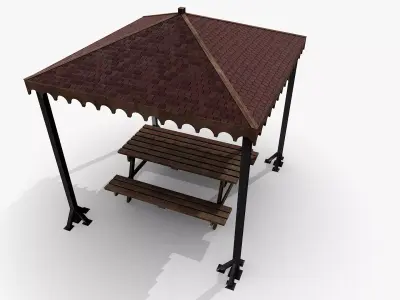 Covered Picnic Area Park Gazebo Low-poly 3D model