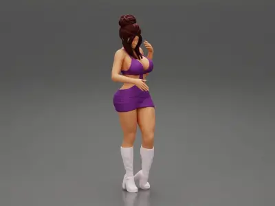 Hot Woman In Sexy Dress with bun hairstyle 3D print model