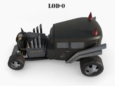 Post Apocalyptic Ratrod Low-poly War Car Game Asset Low-poly 3D model