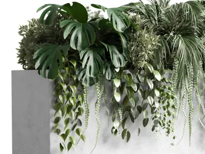 Concrete box plants on stand set indoor concrete dirt vase 3D model