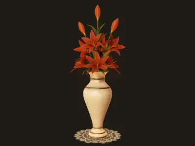 Vase with Red Lilies - PBR Game Ready  Low-poly 3D model