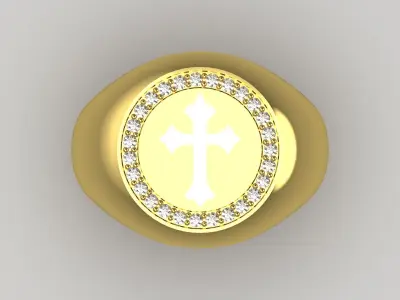 Man diamond ring with cross design 3D print model