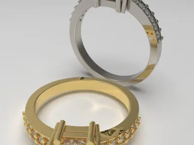 Engagement ring with princess cut gem  3D print model