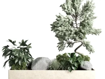 bonsai tree with plants set in the garden 290 3D model