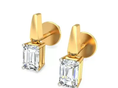 Solitaire Emerald Diamond Earrings 3Dm STL OBJ Render Details 3D print model