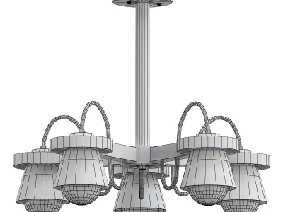 liustra five light chandelier with wood and shades 3D model