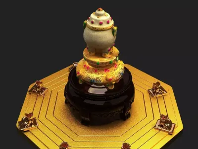 Chinese jade pot  figurine Low-poly 3D model