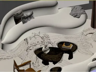 Italian-style Minimalist Curved Sofa 3D model