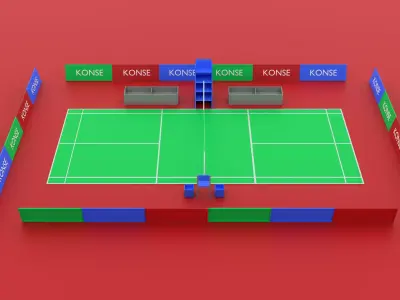 Badminton court Racket and shuttlecock Low-poly 3D model