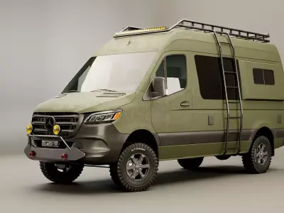 Mercedes Sprinter 4x4 Overlan Camper Military Green 3D model