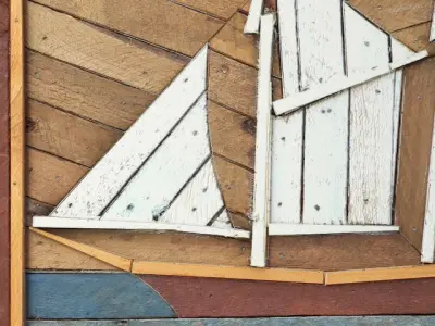 Folk Art Painted Wood Lathe Assemblage Ship 3D model