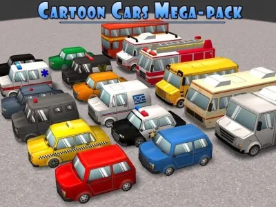 Cartoon Cars Mega-Pack Low-poly 3D model