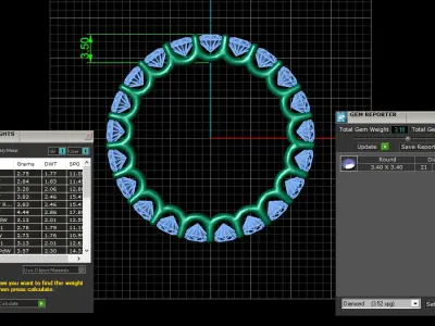 U Shaped Eternity Ring 3 point 4 mm stone size swiss 19 and EU59 3D print model