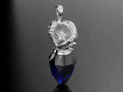 Flower pendant with big gem 3D print model