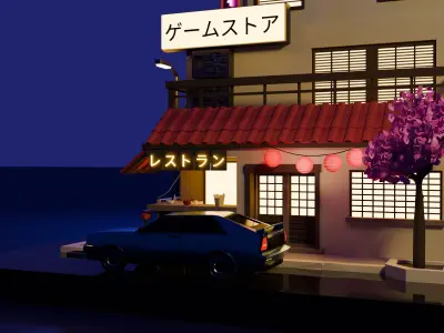 Stylized Japanese City Building Low-poly 3D model
