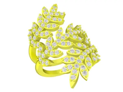 Elegant Leaf Inspired Ring with Pave Diamond Floral Design 4291 3D print model