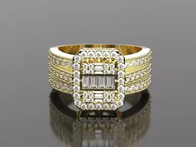 Baguette engagement ring 3D model 3D print model