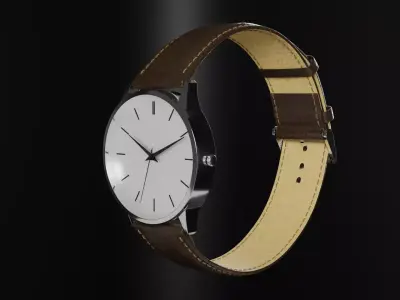 Classic watch with leather belt 3D model