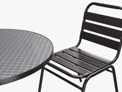 Dark Outdoor Round Dining Table with Chairs 3D model