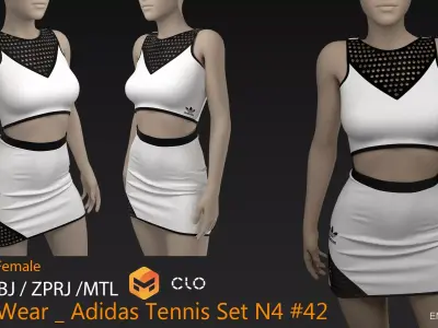 Sports Wear Adidas Tennis Set N4 42 CLO3D ZPRJ FBX OBJ MTL 3D model