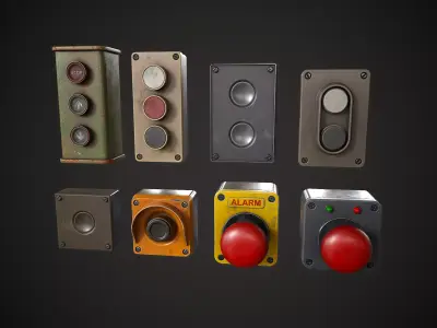 Industrial Control Buttons Low-poly 3D model