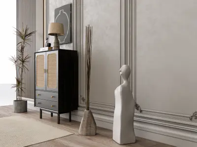 Sideboard with wall panel and flooring 21 3D model