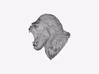Roaring Gorilla Head 3D Model for Jewelry Pendant Design 3D print model