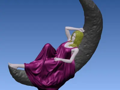 Lying Sleep Moon Night Girl moonlight 3D print model