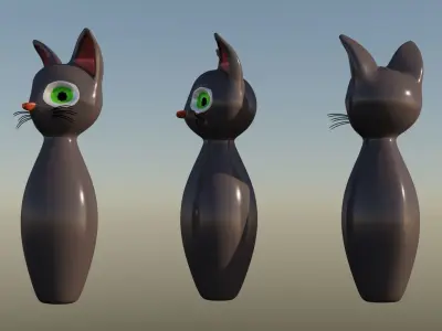 Hyper-Casual Cat bowling pins and ball Free low-poly 3D model