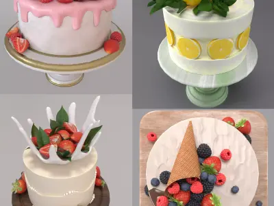 Set of four cakes 3D Model Collection