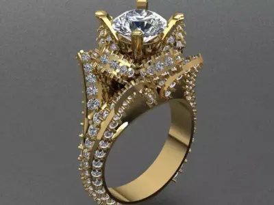High Jewelry Luxury Diamond Flower Shaped Ring 3D print model