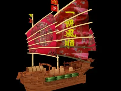 Chinese junk ship Low-poly 3D model